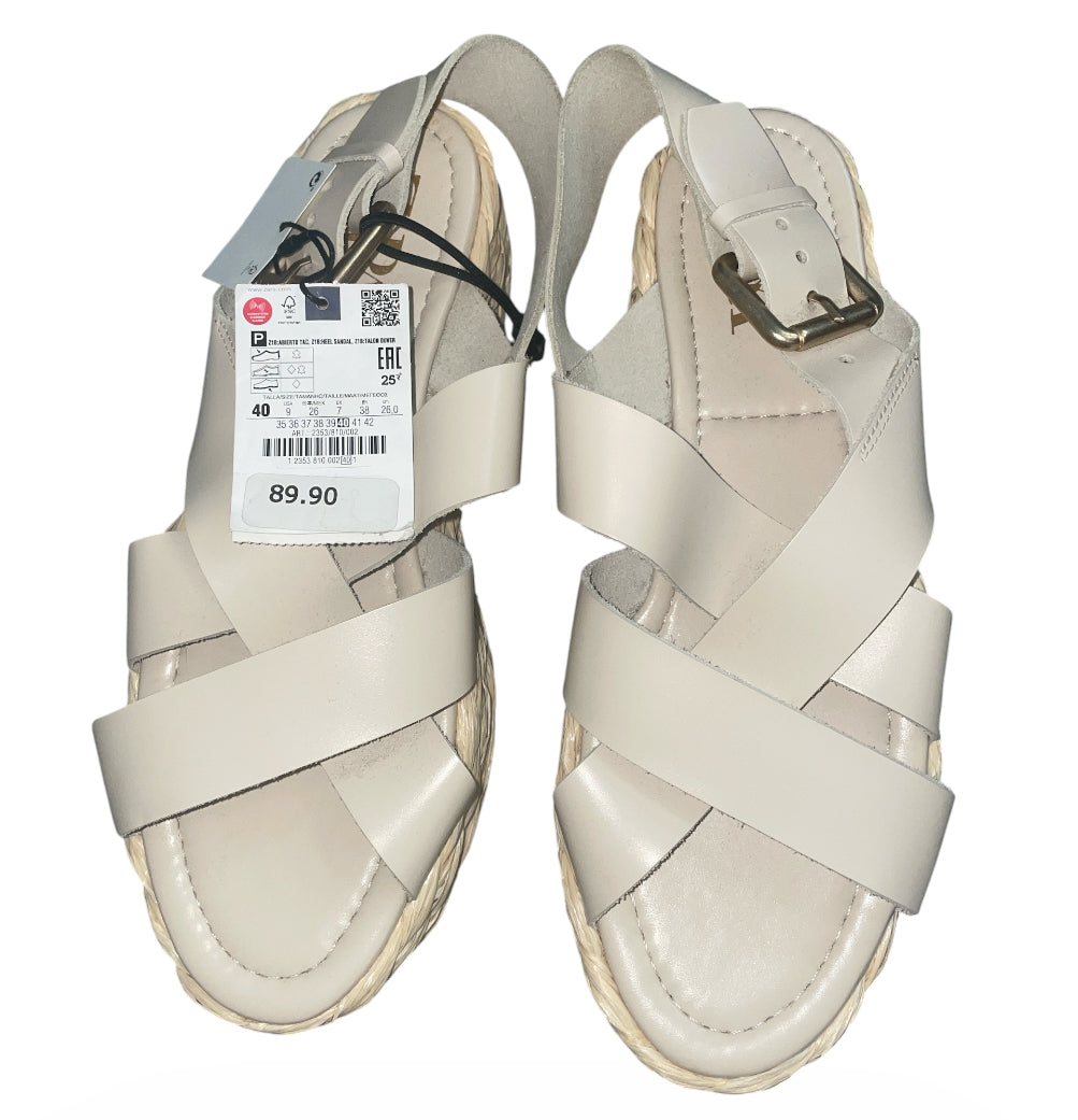 Zara Leather Strappy Flatform Platform Espadrille Sandals, (9)