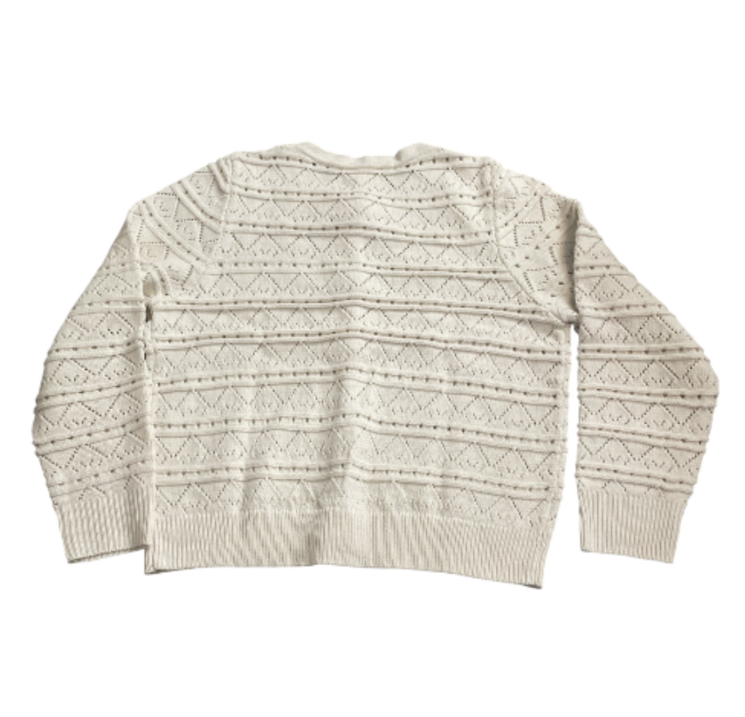 Heyson Ivory Pointelle Knit Button Up Long Sleeve Cardigan (1x)