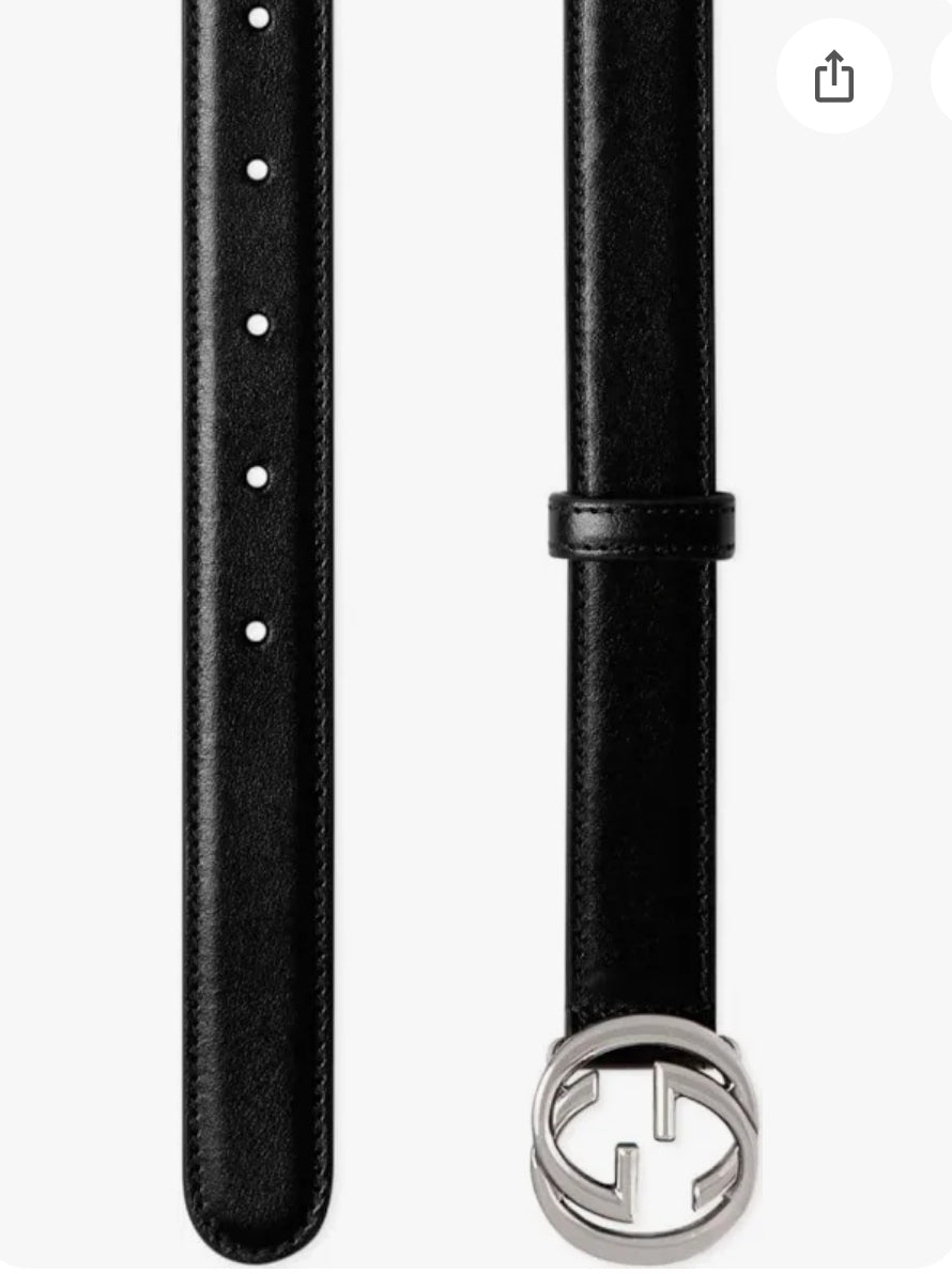 Interlocking G Leather Black Belt