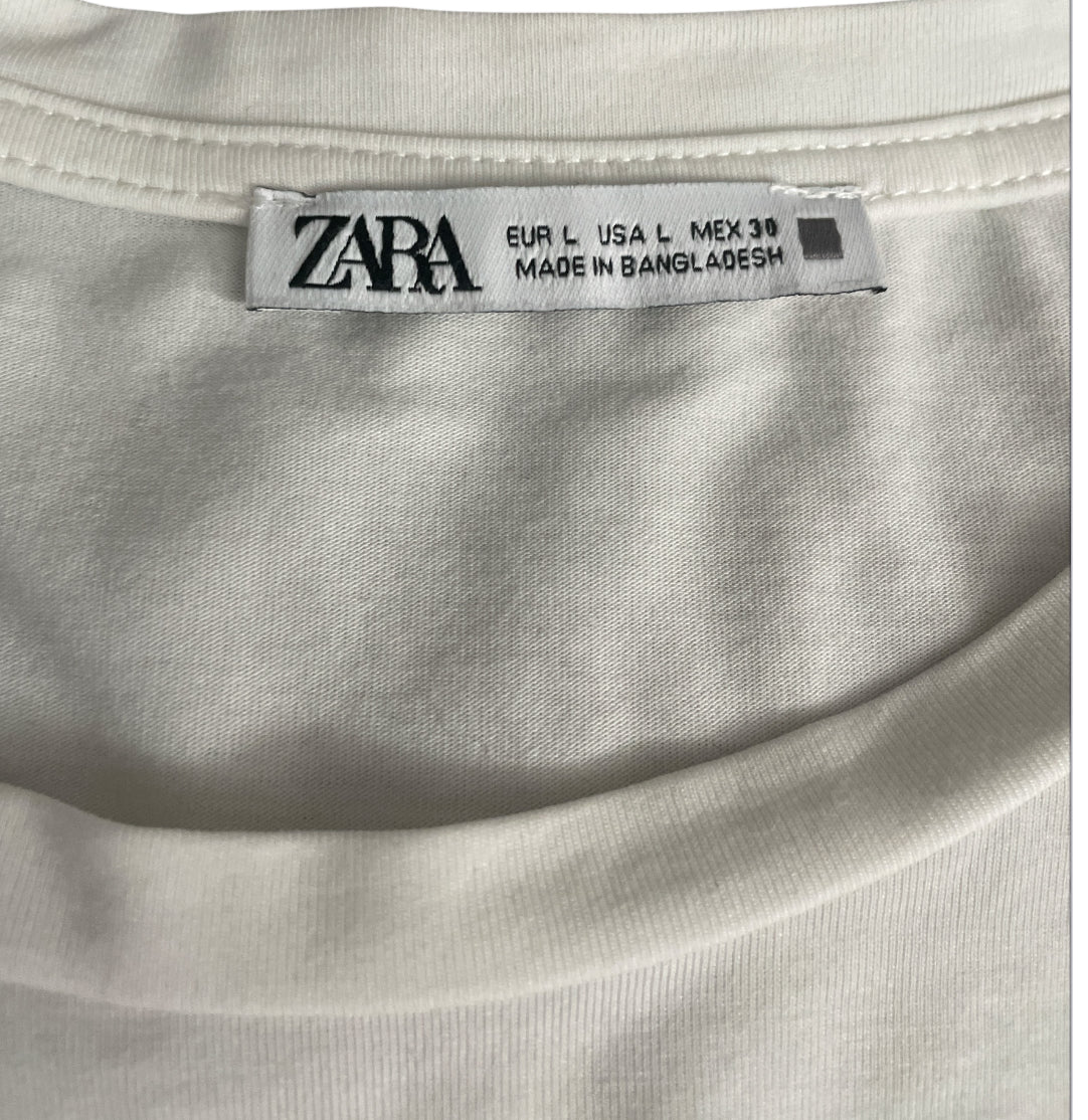 Zara Classic White Crew Neck Tee Shirt (Large)