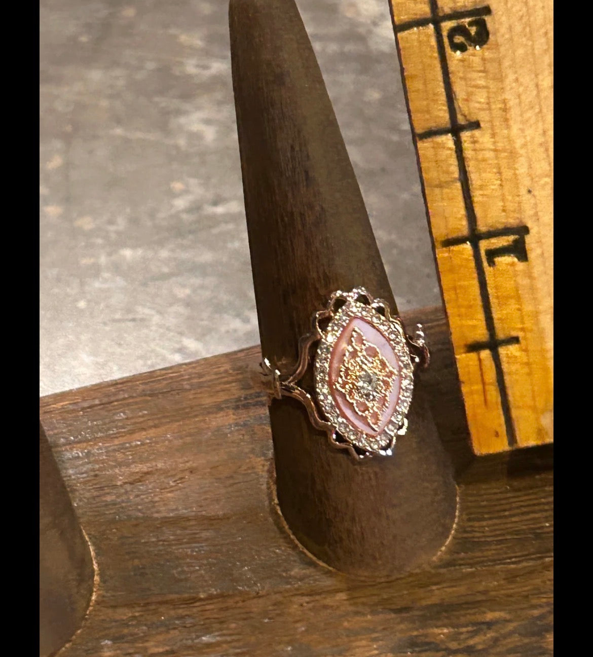 Diamond Studded Almond Pink Vintage Style Ring