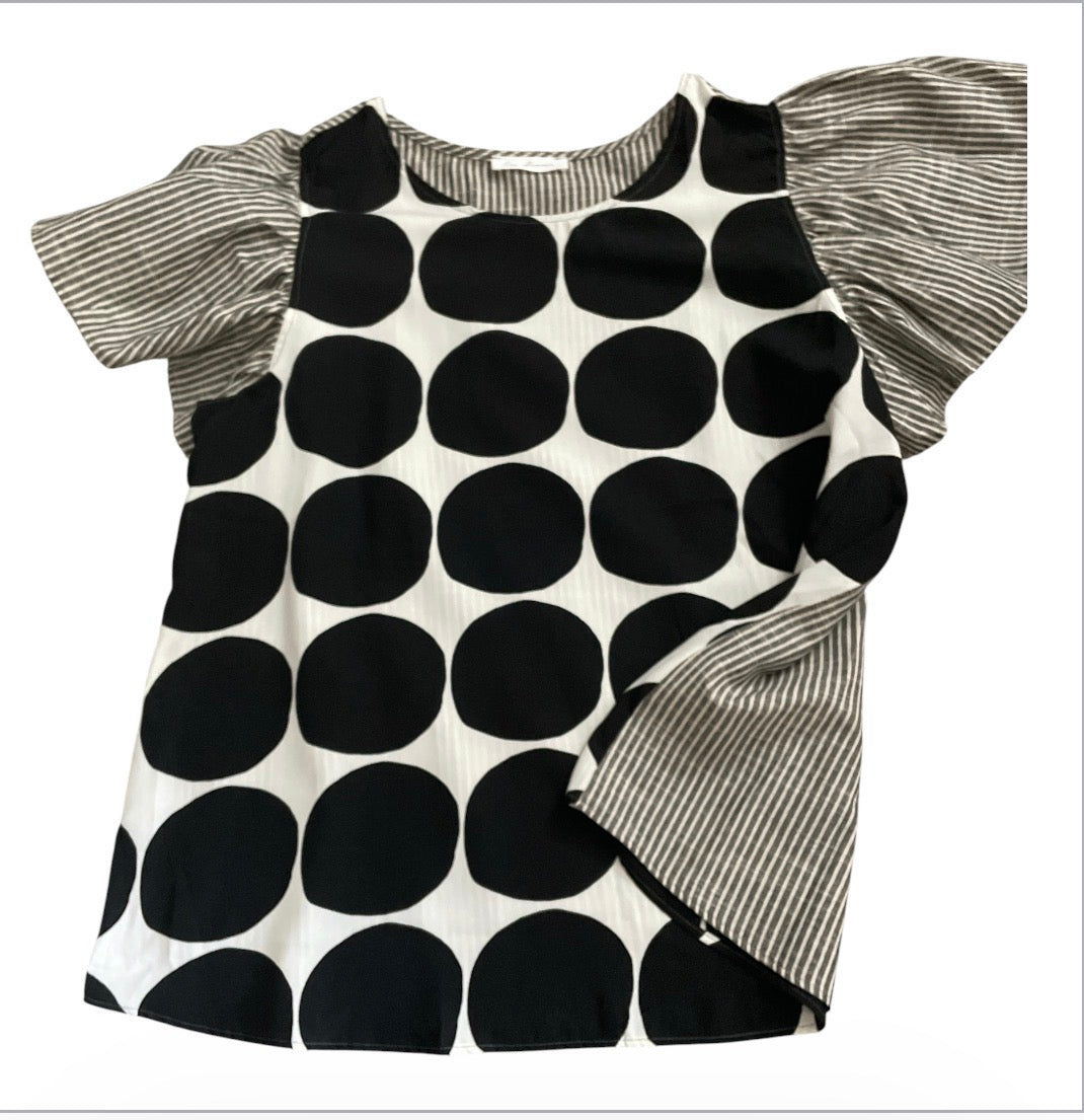 Ces Femme Contrast Polka Dot Blouse Top (1x)