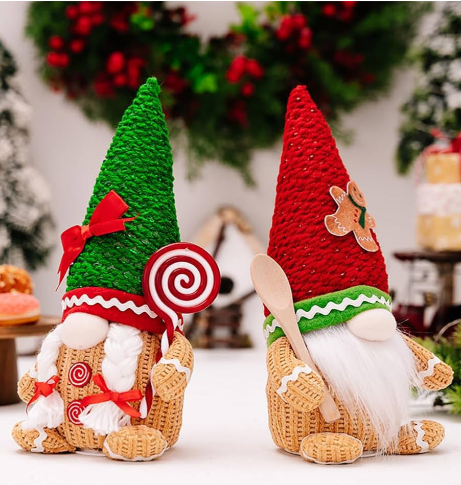 Christmas Gingerbread Man Lighted Gnome 2 piece set