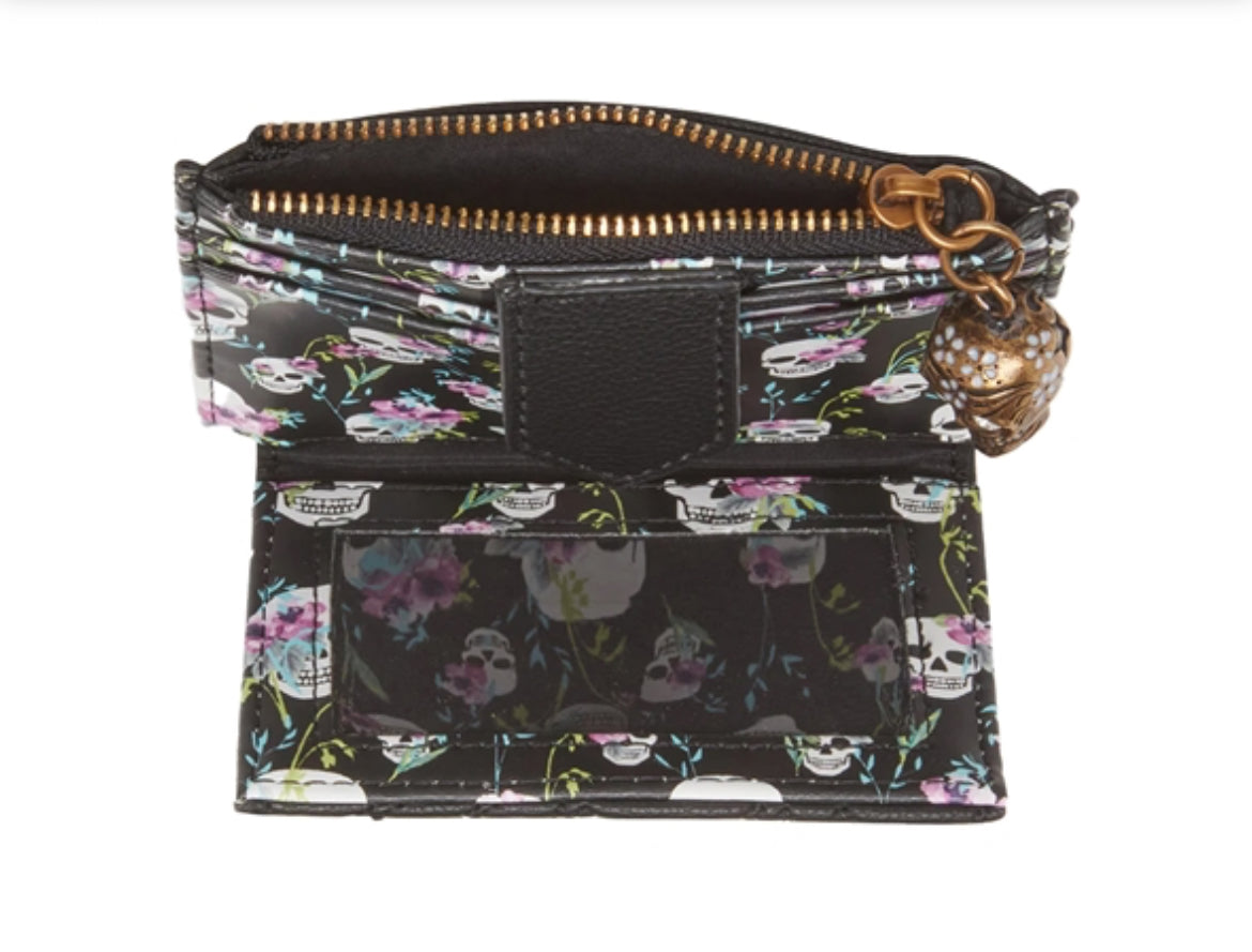 Betsey Johnson Sugar Skull Slim Bifold Card Case Wallet