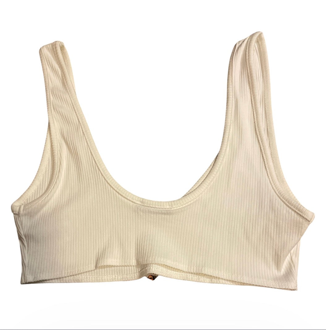 Naked Wardrobe cream-colored ribbed scoop-neck bralette (Large)