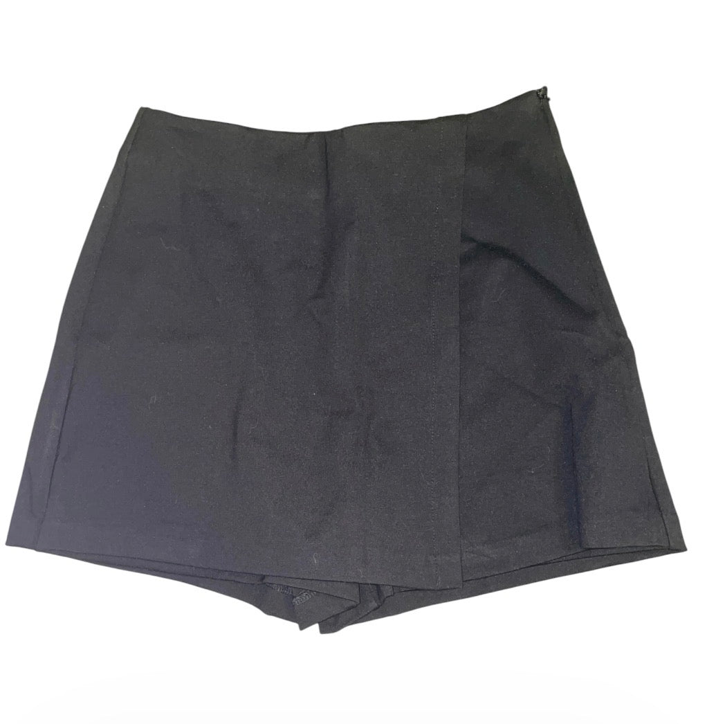 Zenana Wrap Front Skort in solid black.(Medium)