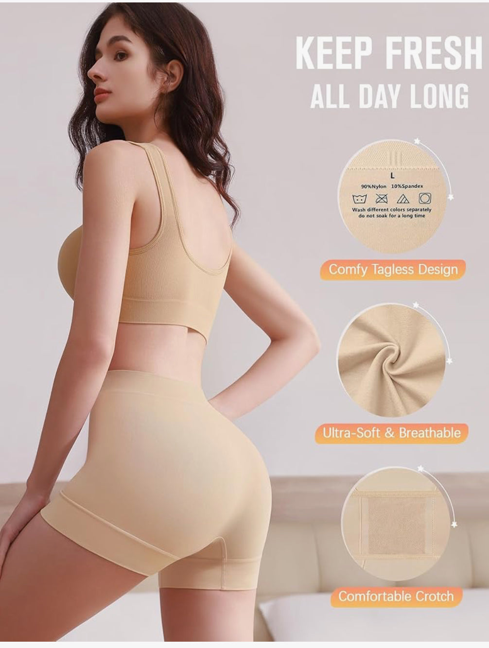 BESTENA Seamless Smooth Nude Shapewear Boyshorts -3 pack (Large)