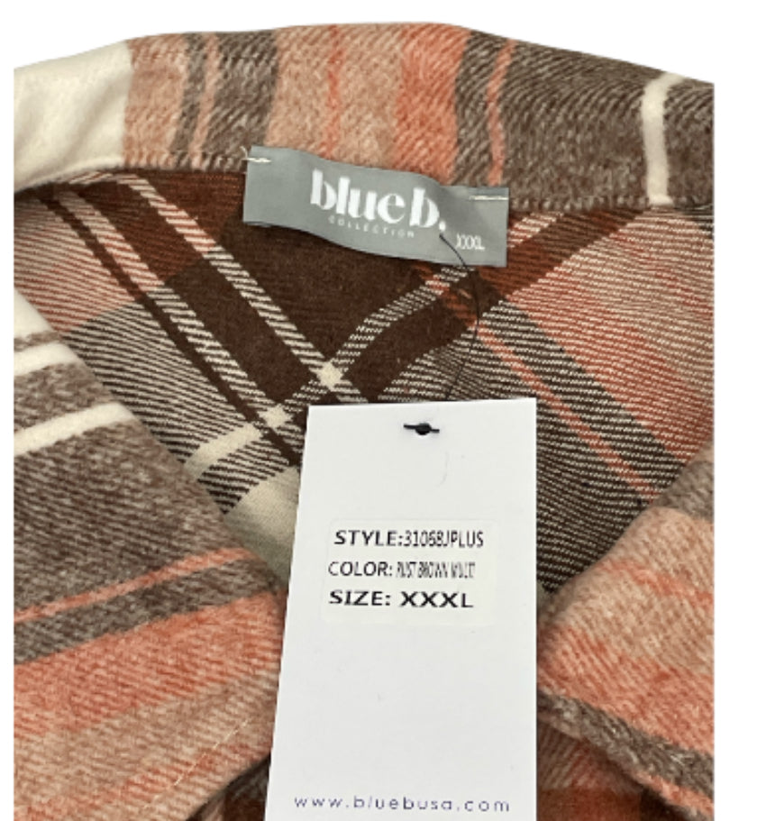 Blue B Yarn Dyed Plaid Shirt Jacket Shacket ( Rust/ Brown ) XXX-Large