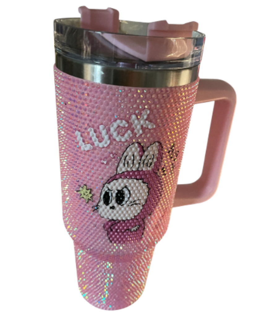 Labubu Limited-Edition Pink Glitter Tumbler.