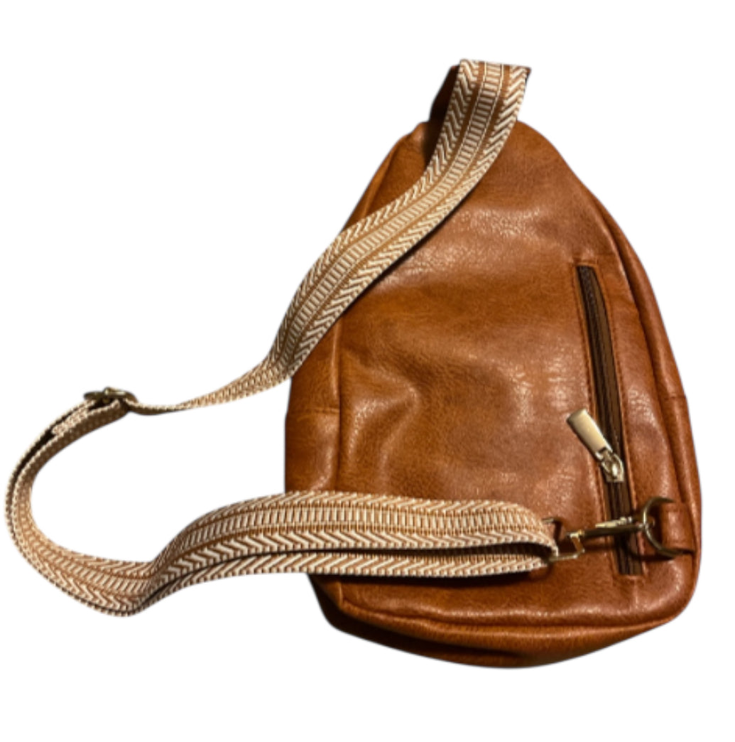 Brown Faux Leather Sling Bag / Cross Body Bag