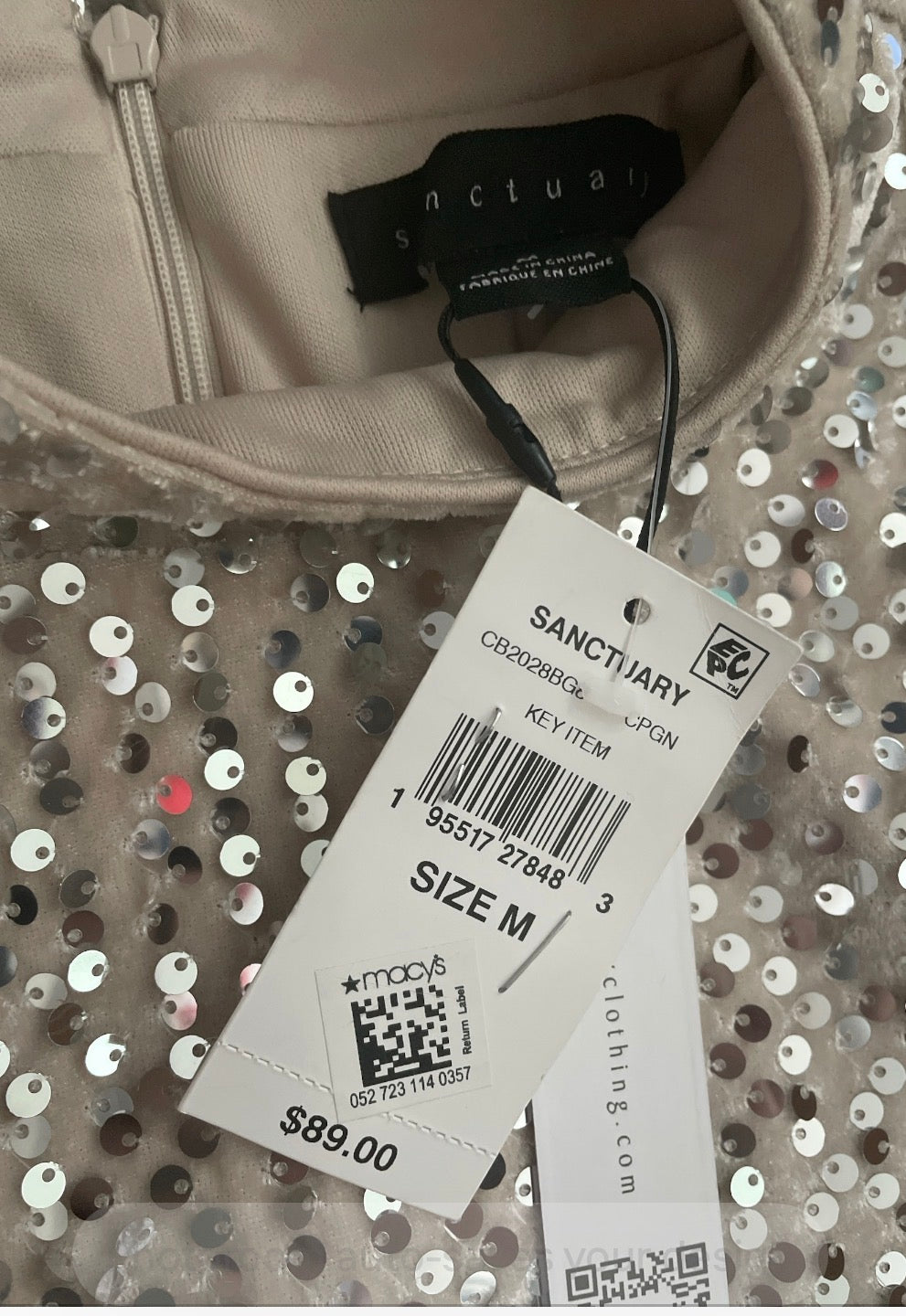 Sanctuary “All Nighter” Silver Sequin Mock Neck Top (Medium)