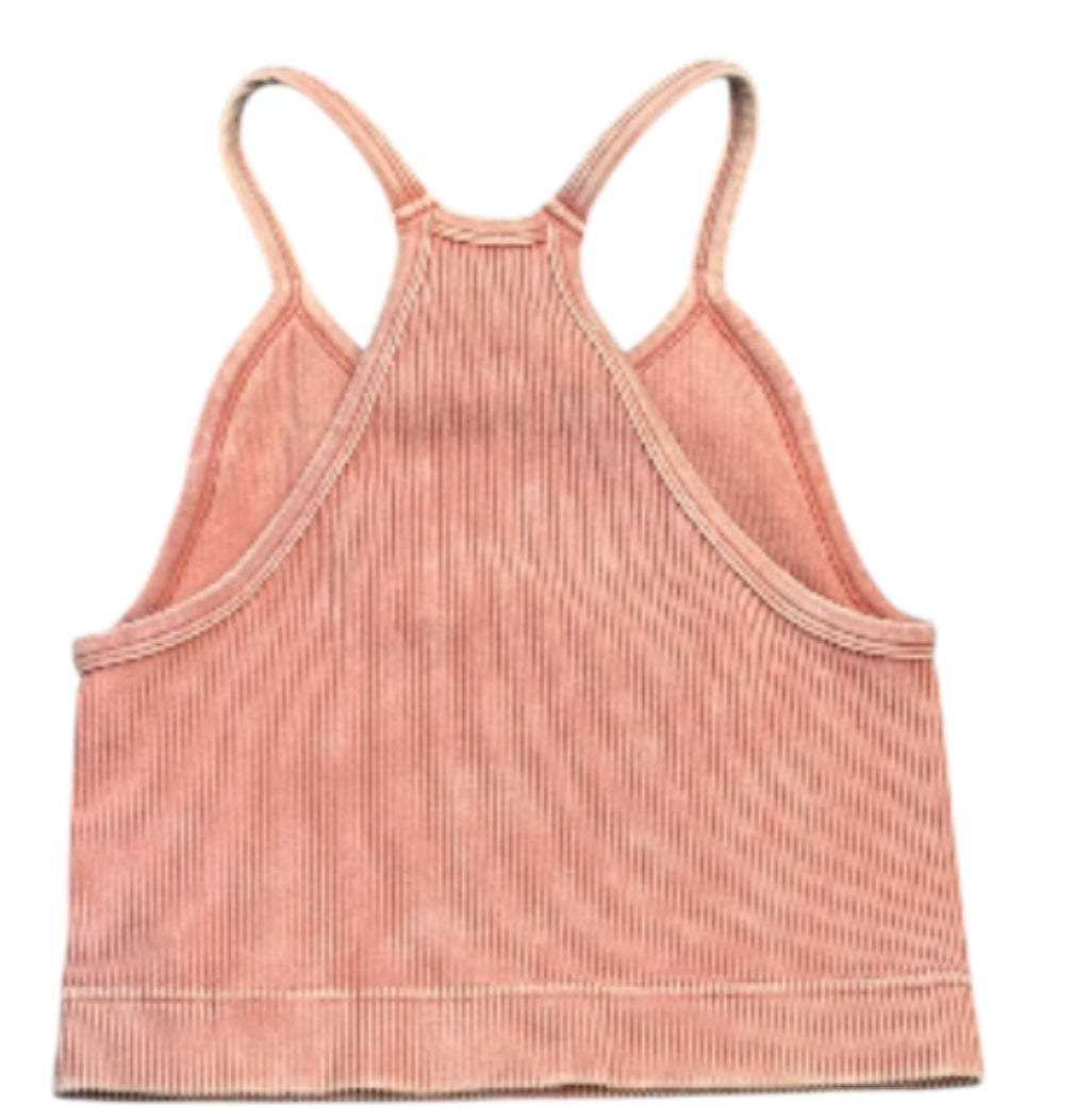 Zenana Padded Mineral Washed Ribbed Sports Bra (Large/X-Large)