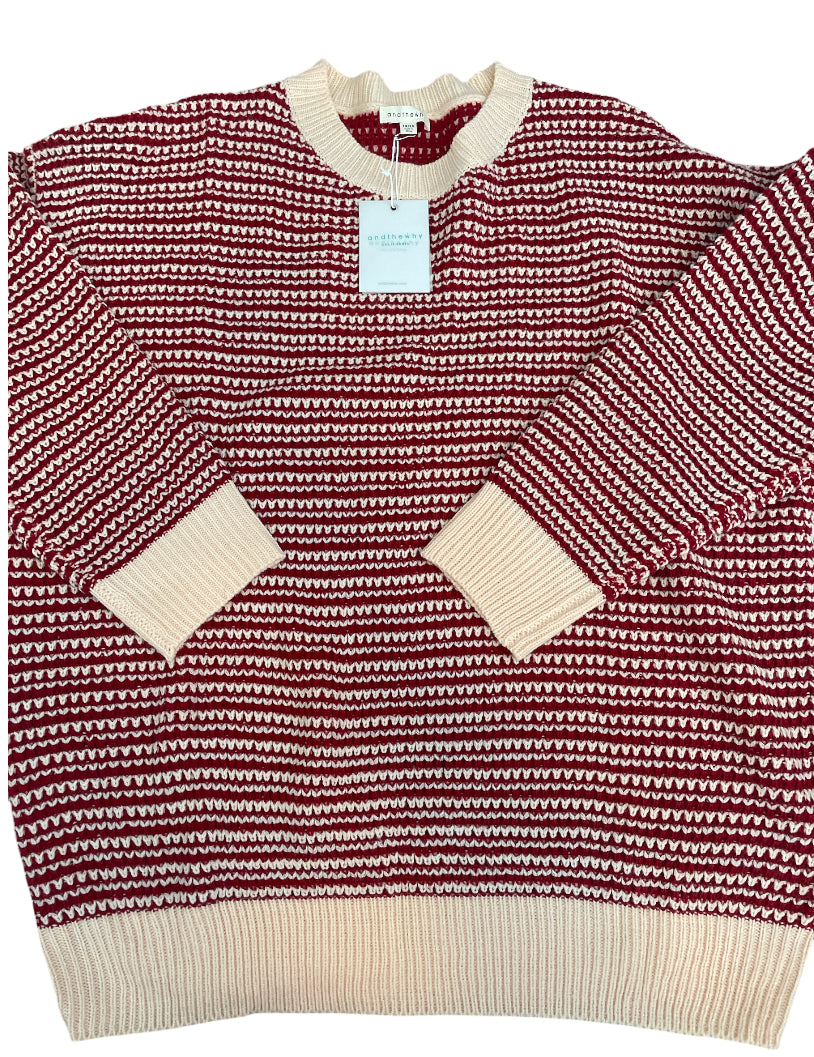 And The Why Two Toned Red Crewneck Sweater (1x/2x)