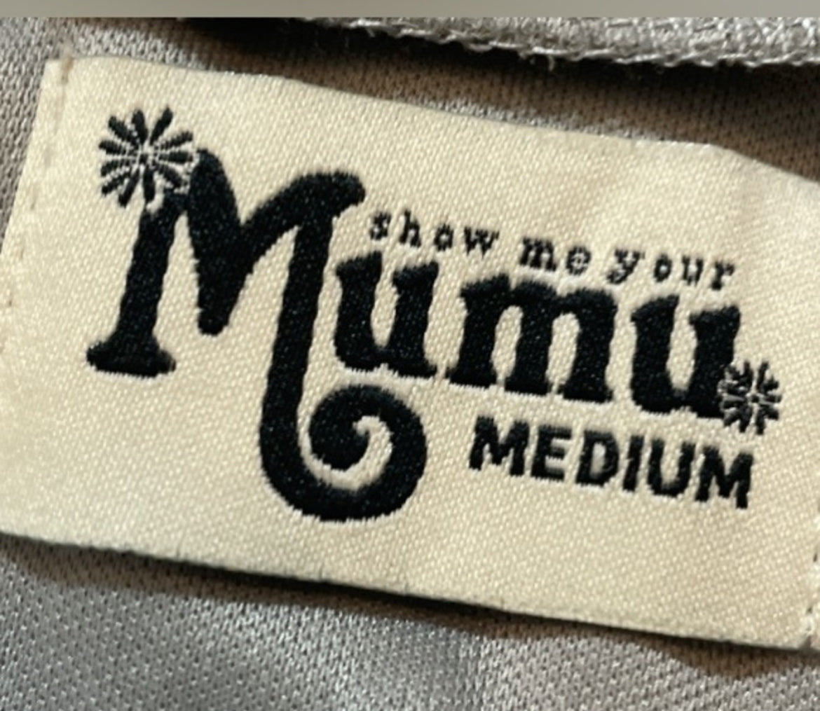 Show Me Your Mumu Maxi Dress V Neck Slit Blouson Lily Showers Gray (Medium)