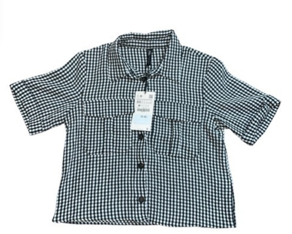 Zara Black and White Check Blouse (X-Small)