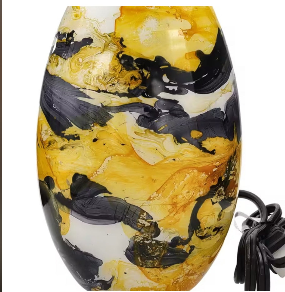 Handcrafted Marble Printed Black & Yellow Glass Lamp
