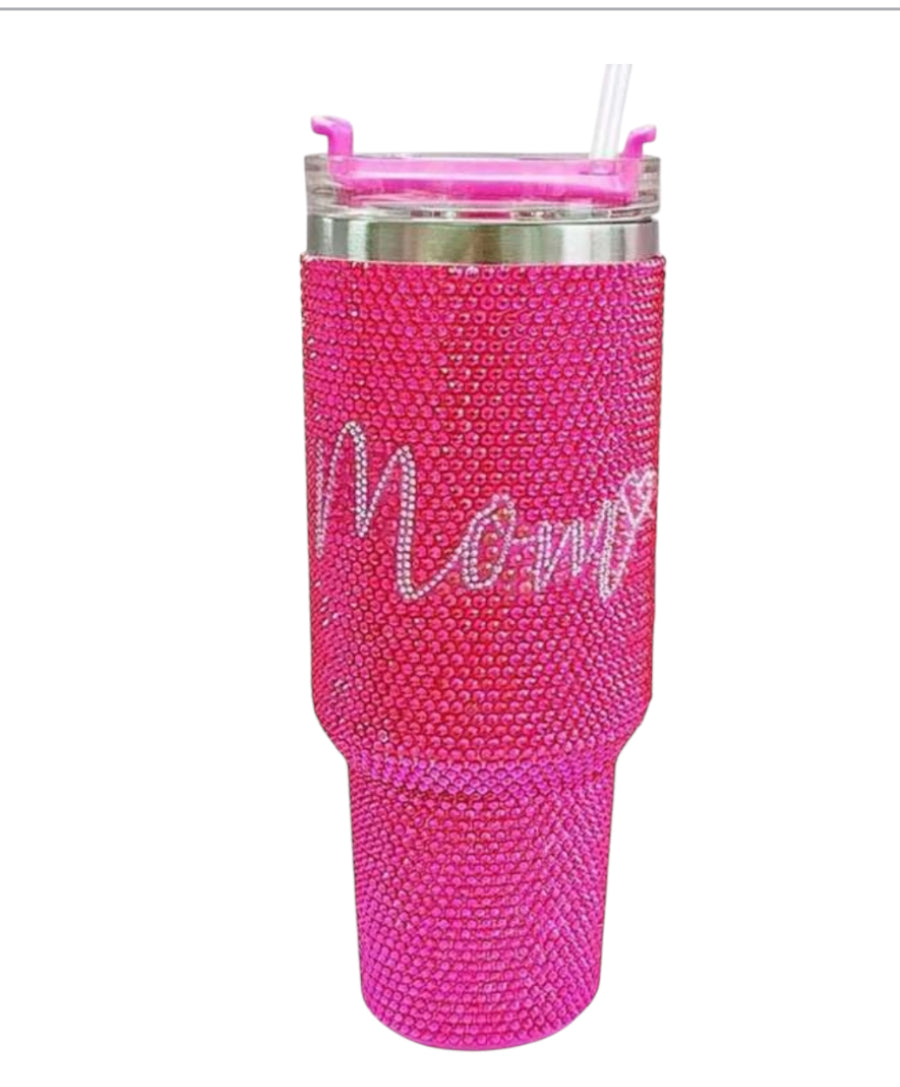 Mom Hot Pink Glitter Tumbler