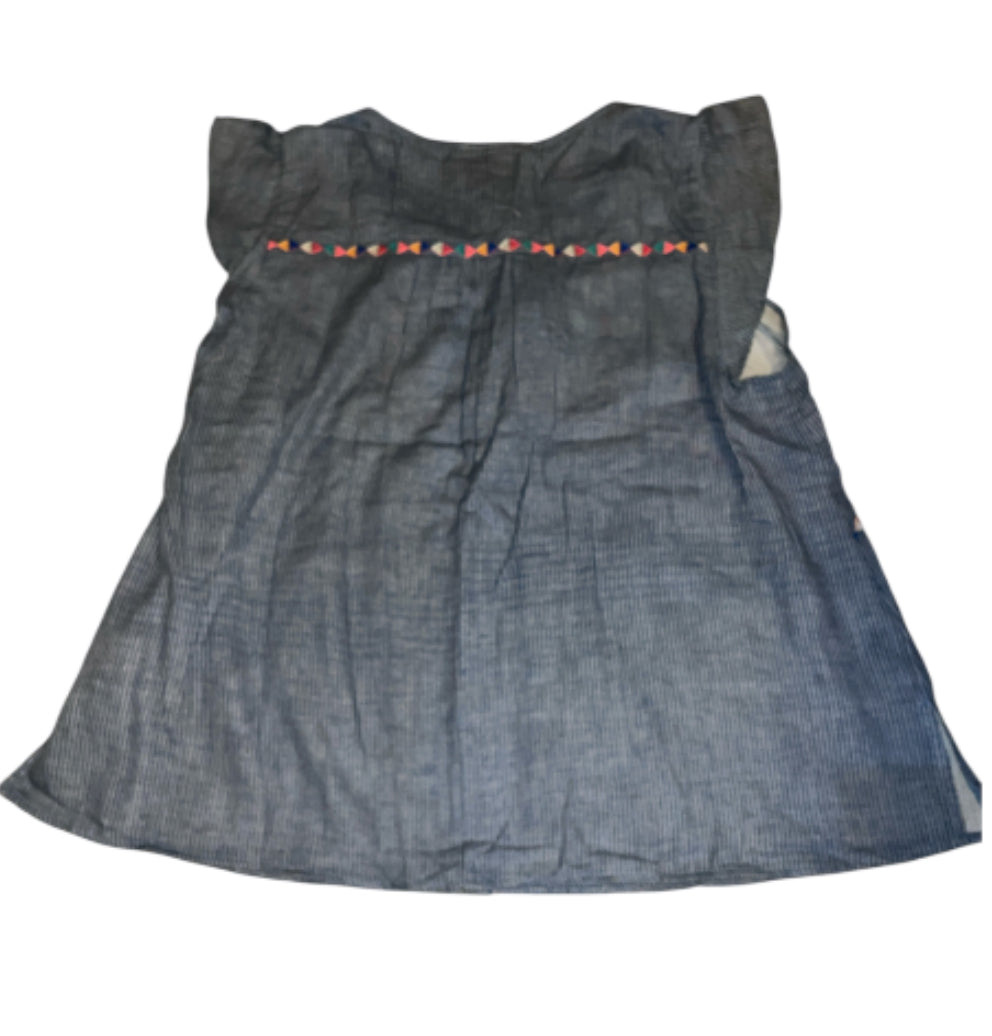 Savanna Jane embroidered top with a blue and white pinstripe pattern (1x)