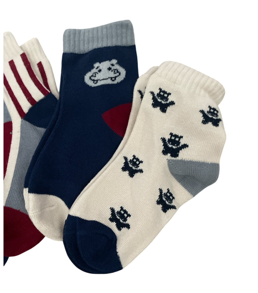 Assorted Socks 5 pairs Hippos and Stripes