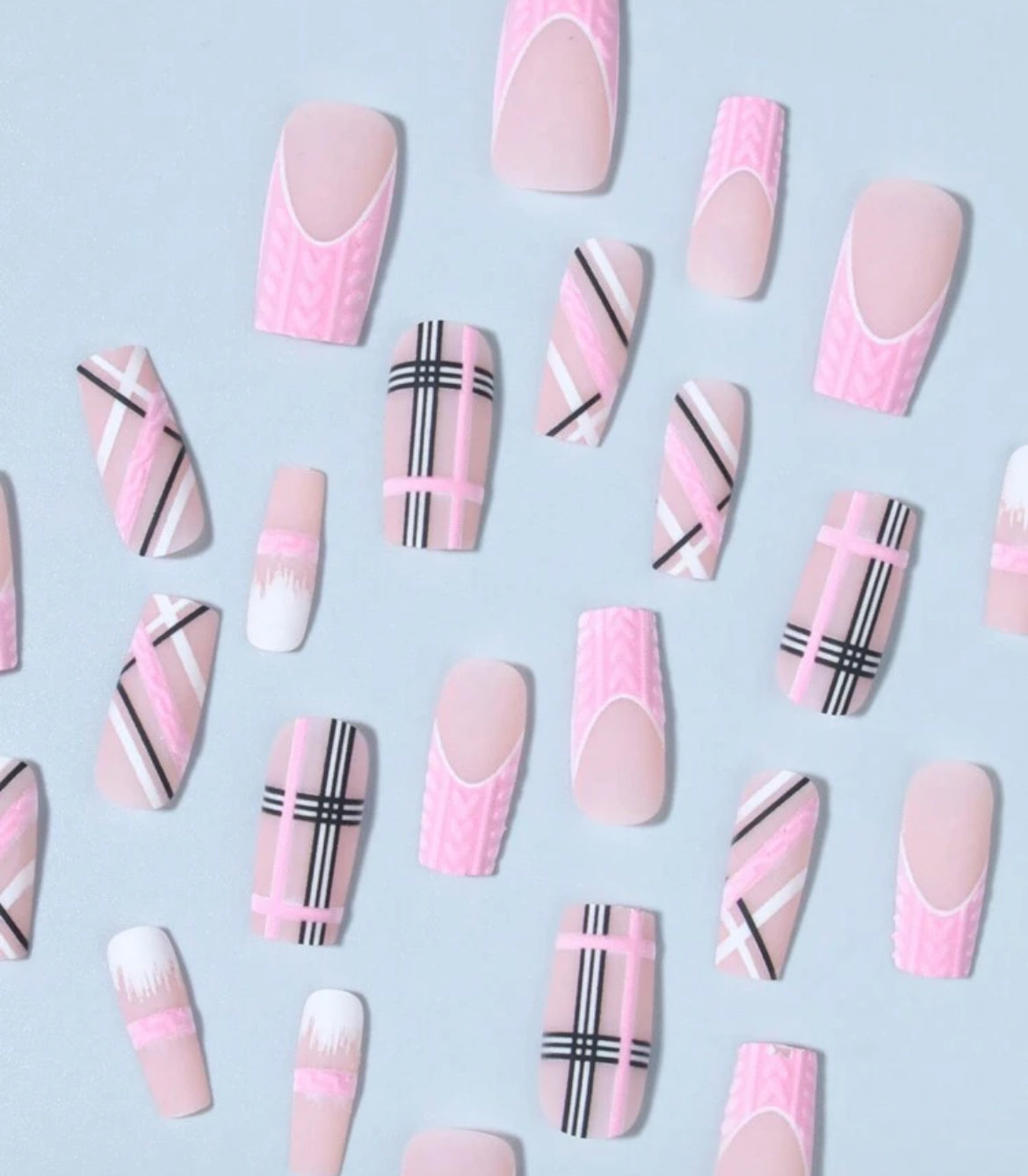 Pink and Black Stylish Press On Nails
