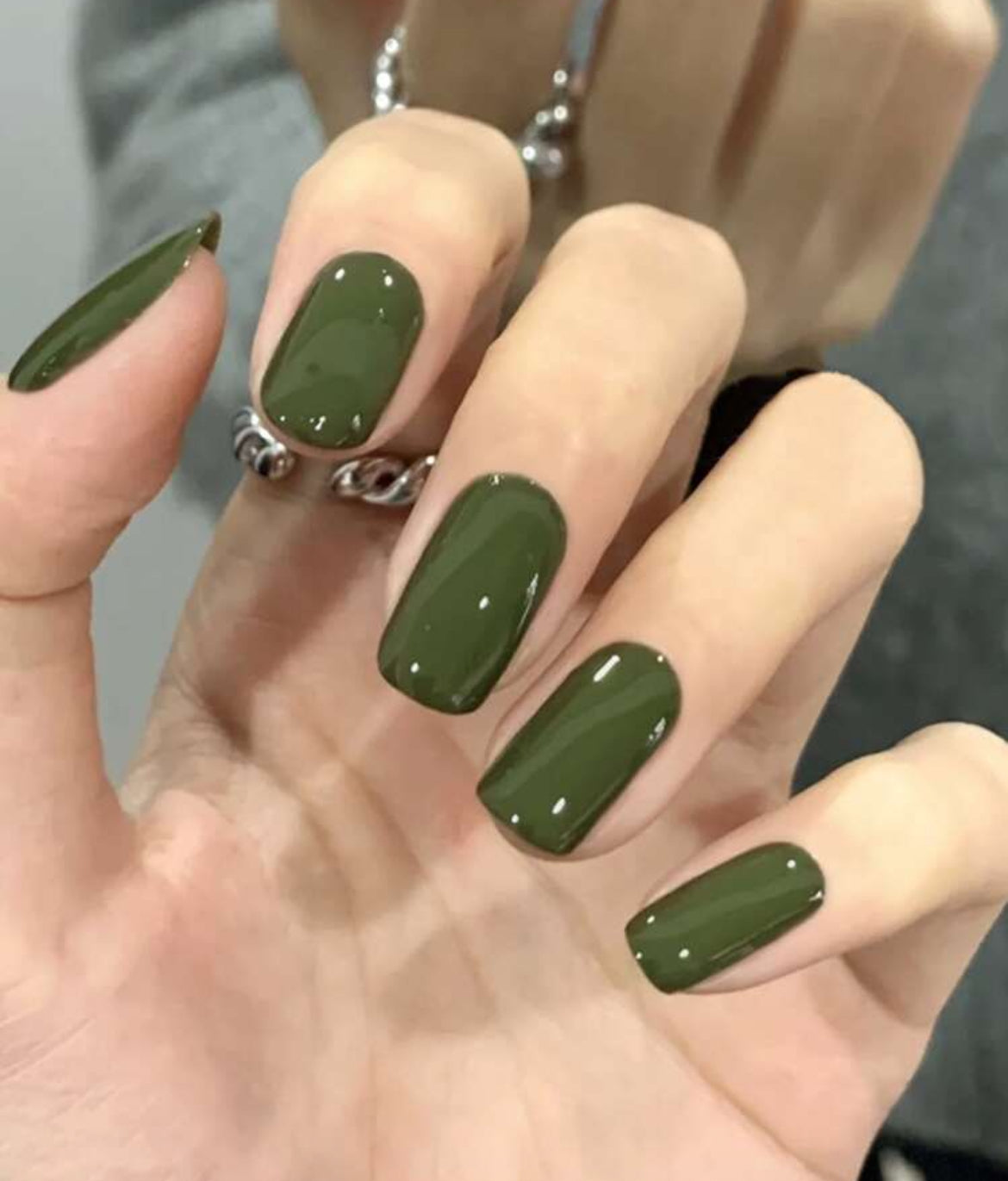 Green Short Press on Glue on Nails
