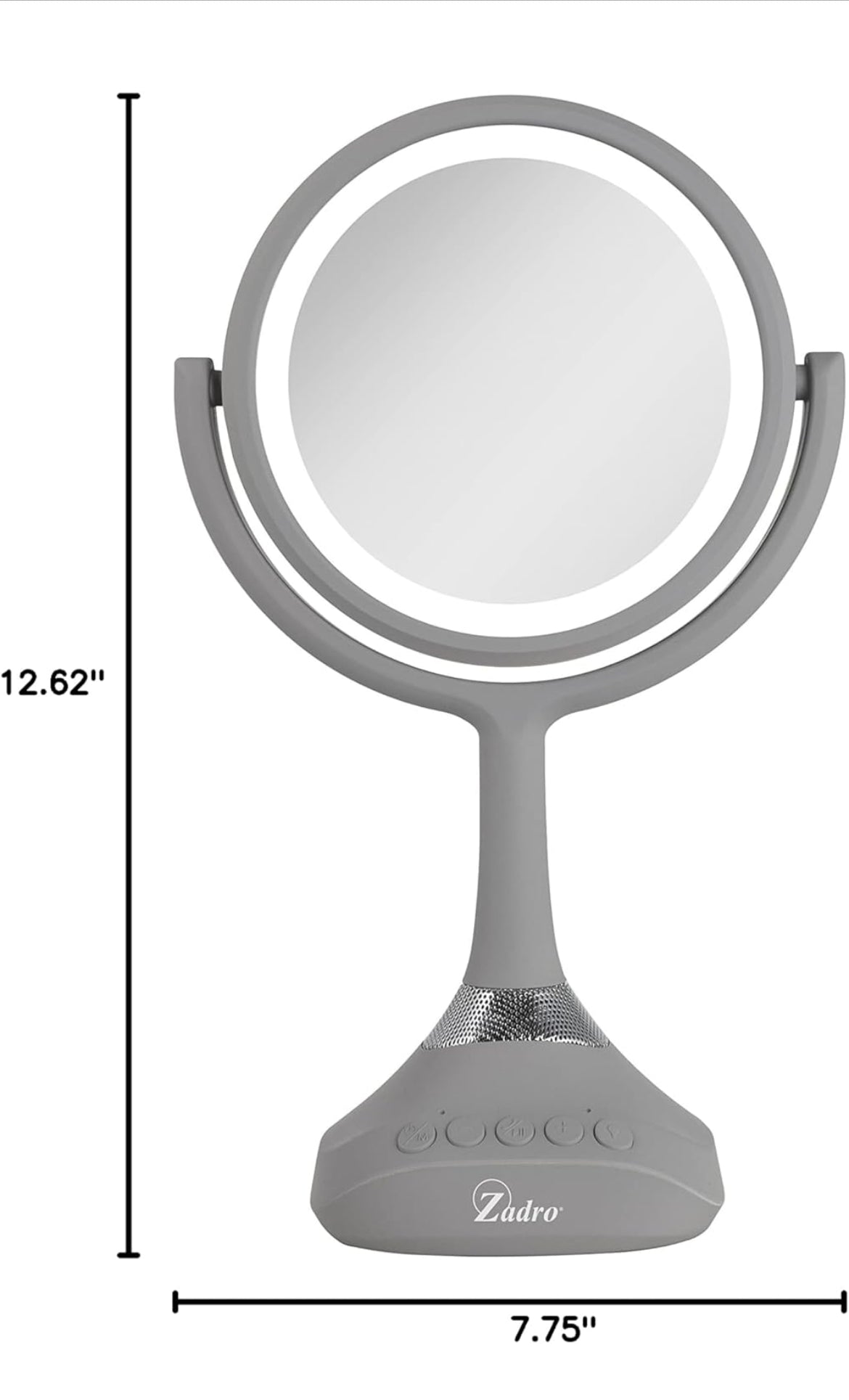 Zadro 5" Round LED Ring Light Bluetooth Countertop Mirror