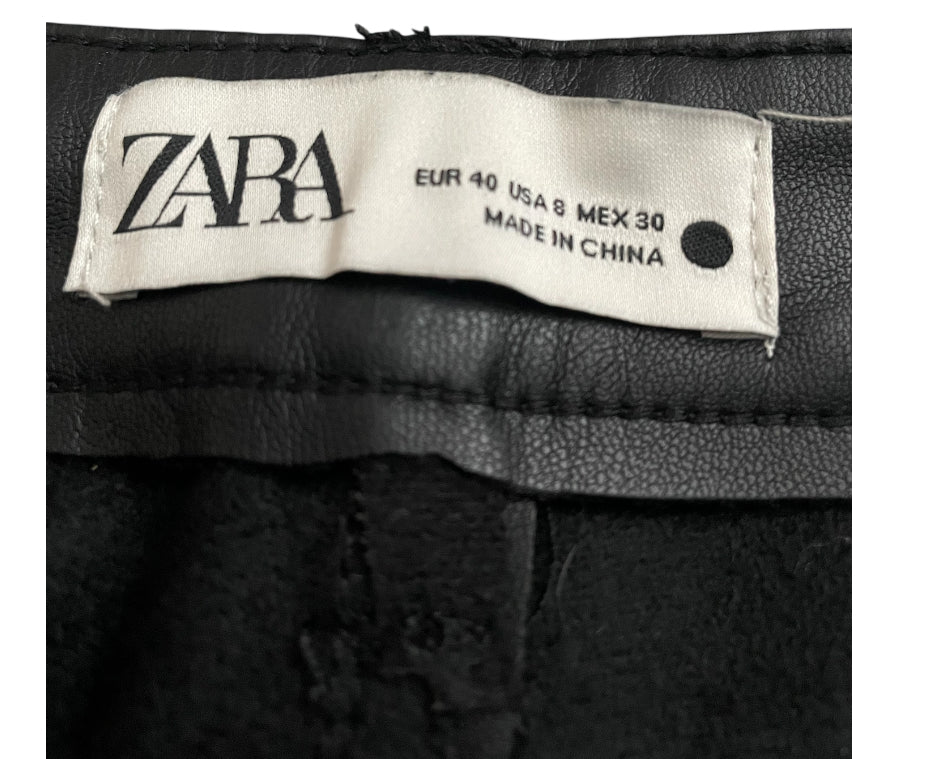 Zara Black Faux Leather Wide-Leg Pants (8)