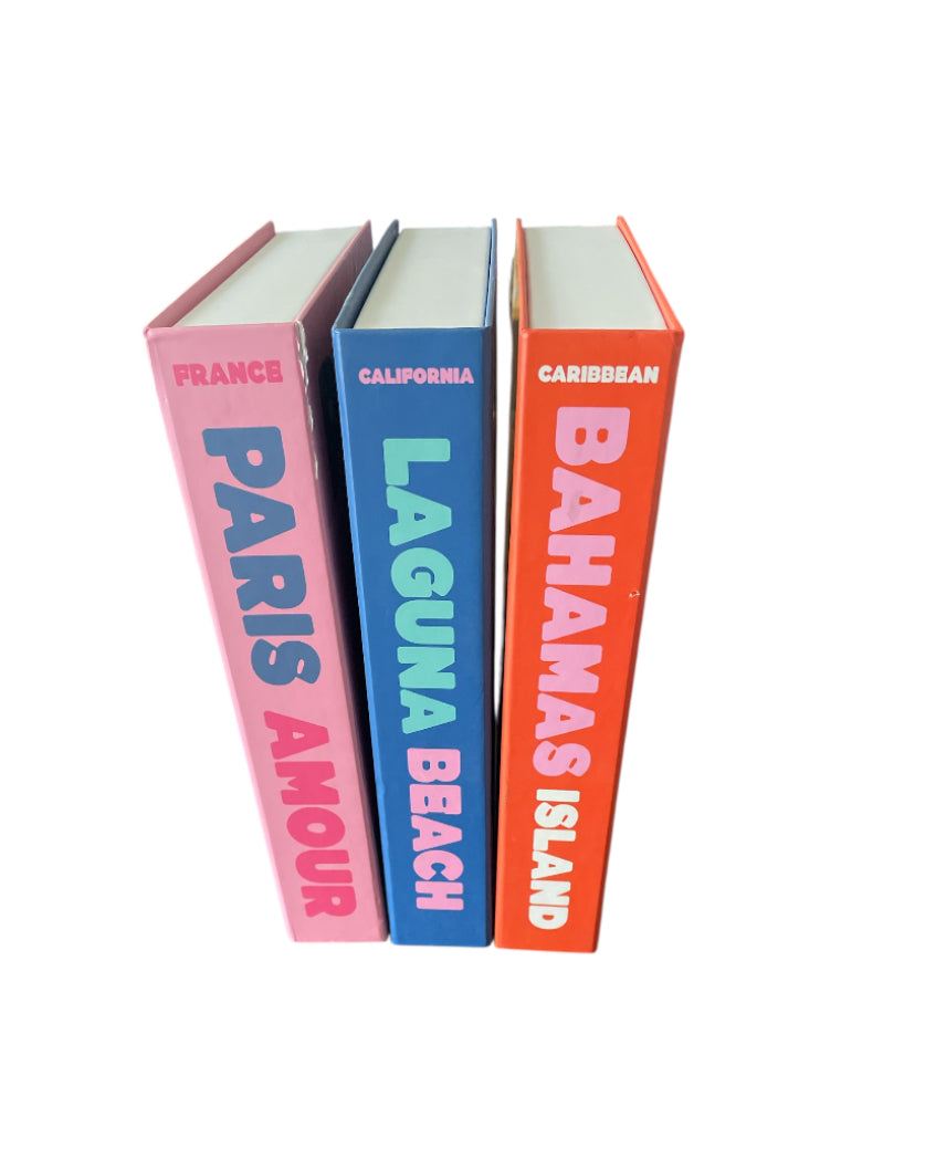 DesignWorks Ink Set of 3 Magnetic Storage Book Boxes featuring the "Bahamas Island", "Paris Amour", and "Laguna Beach"