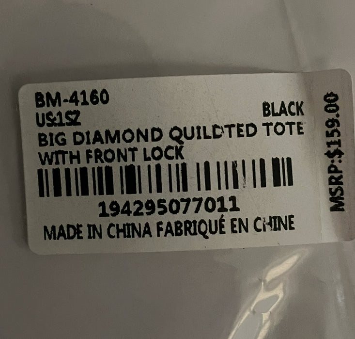 Badgley Mischka Big Quilted Black Diamond Pattern Tote Bag With Front Lock