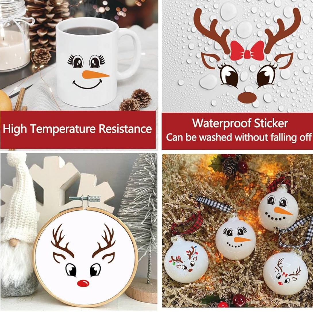 25 PCS Snowman/Reindeer Face Stickers for Crafts