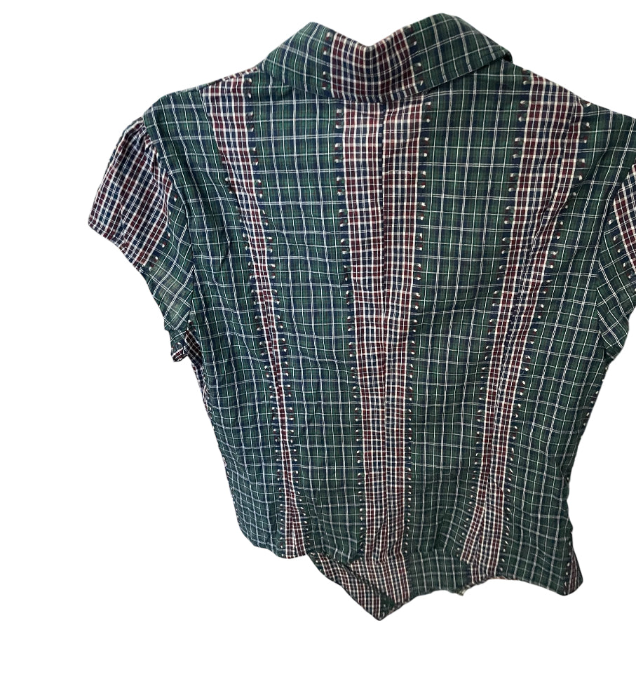 Cider 100% Cotton Asymmetrical Button Two Tone Patched Shirt.(Large)