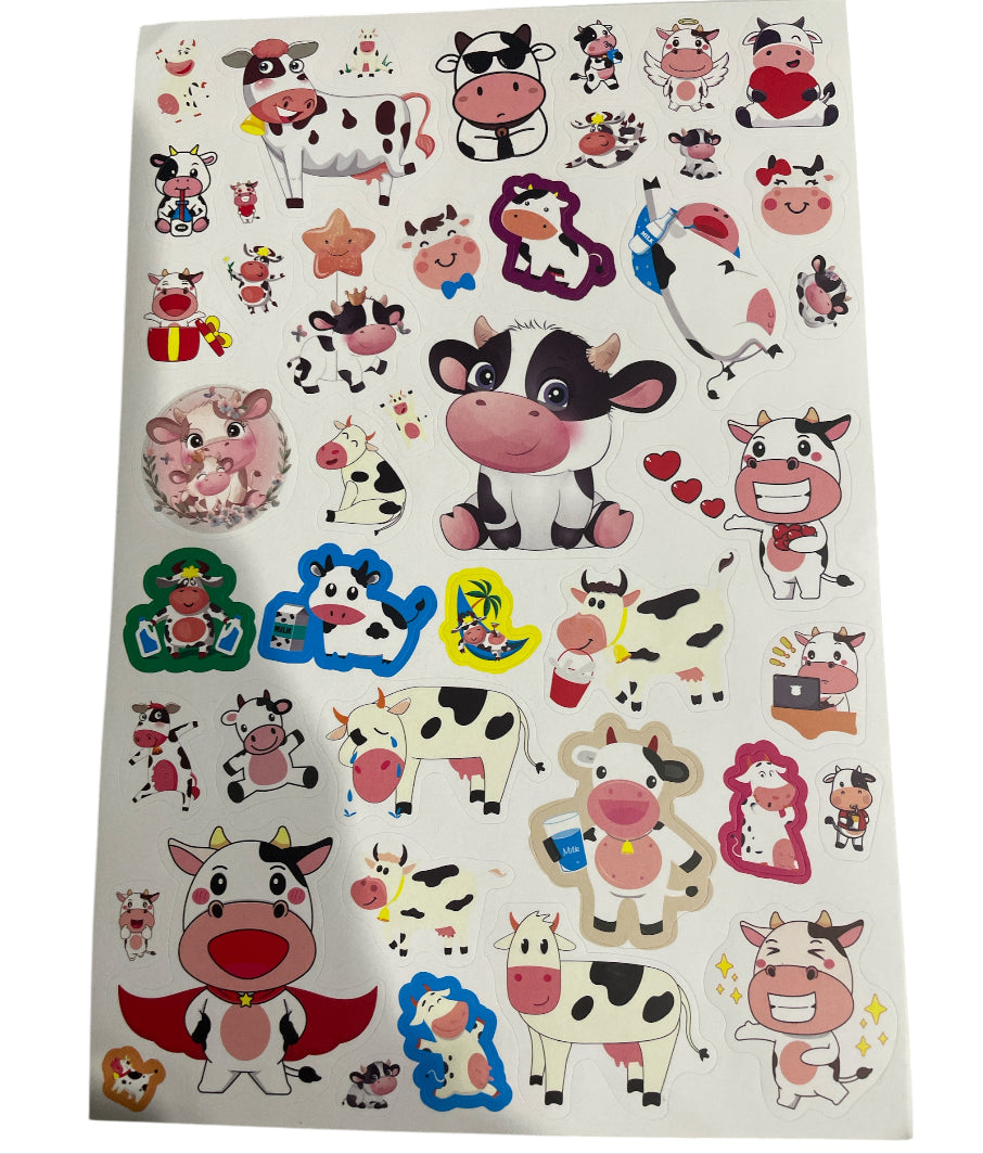 100pcs Cow Theme Waterproof Vinyl Stickers - Farm Animal Decor