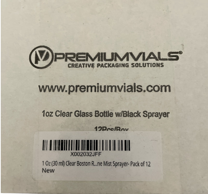 Premium Vials 1 Oz Clear Glass Bottle w/Black Sprayer