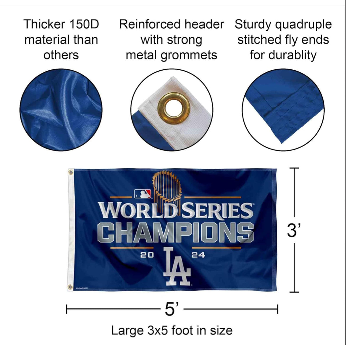 Los Angeles Dodgers 2024 World Champions 3x5 Flag