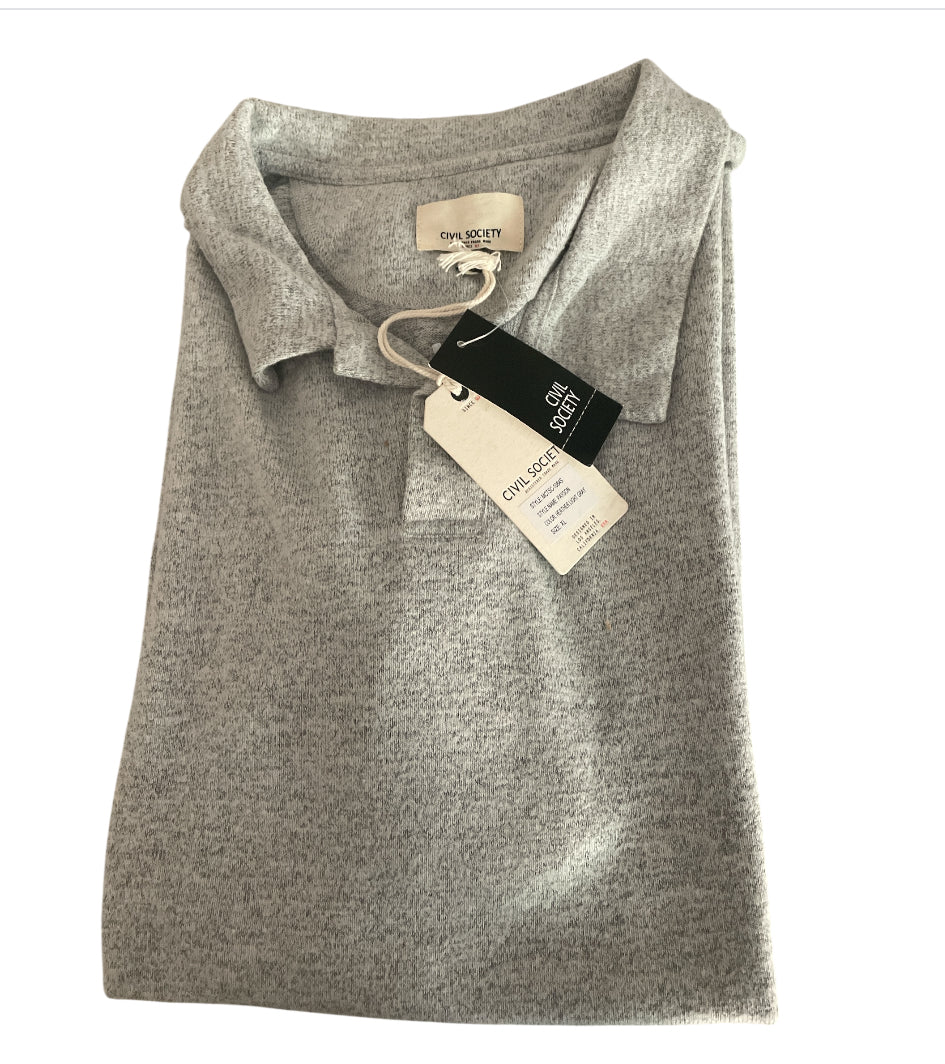 CIVIL SOCIETY LIGHT GREY HEATHERED KNIT BUTTONLESS SHORT SLEEVE POLO (X-Large)