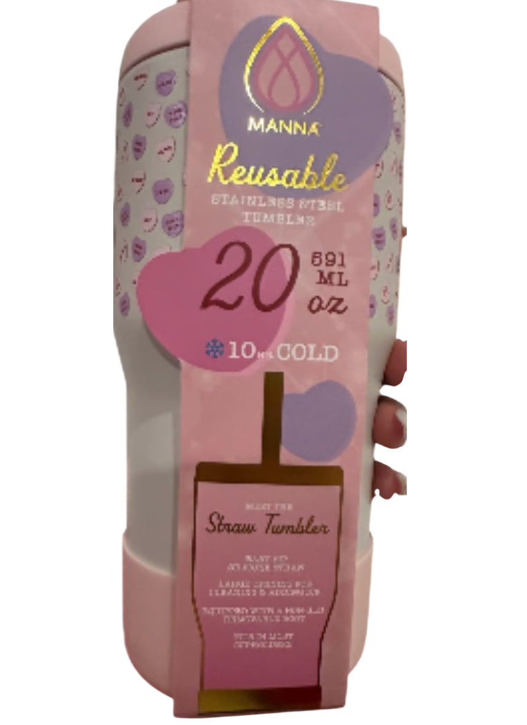 Manna 20oz Straw Tumbler from the "Valentine's Day Candy Hearts" collection.