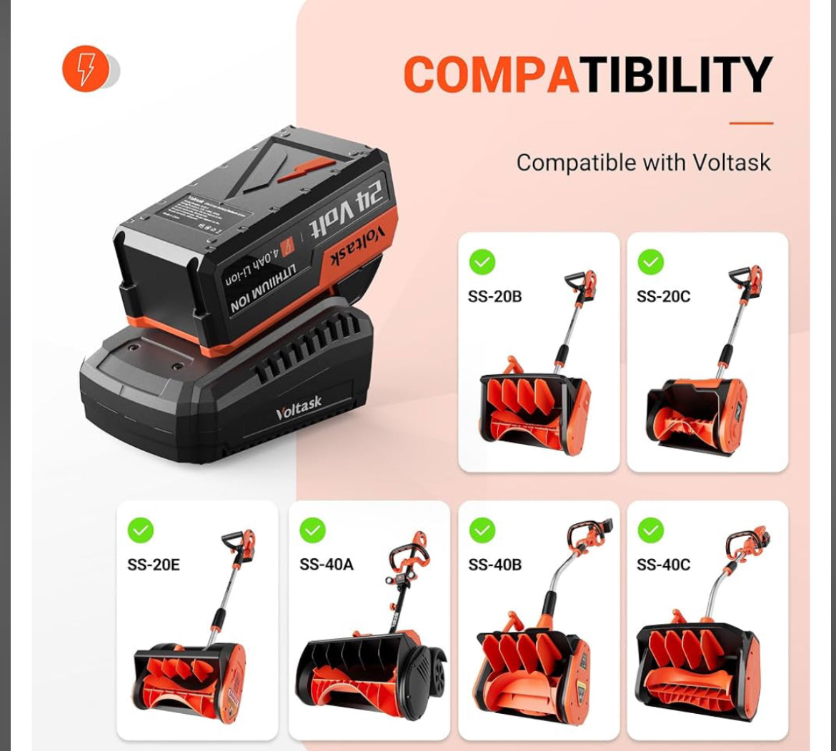VOLTASK 24V 4.0-Ah Lithium iON Battery for All 24V Cordless Snow Shovels