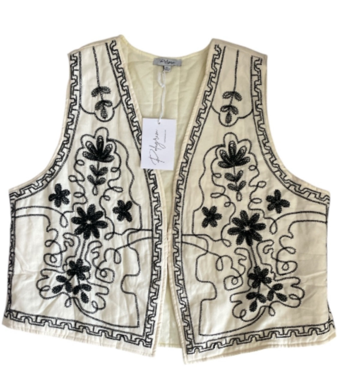 Polagram Cream with Black Floral Embroidered Vest.(1x)