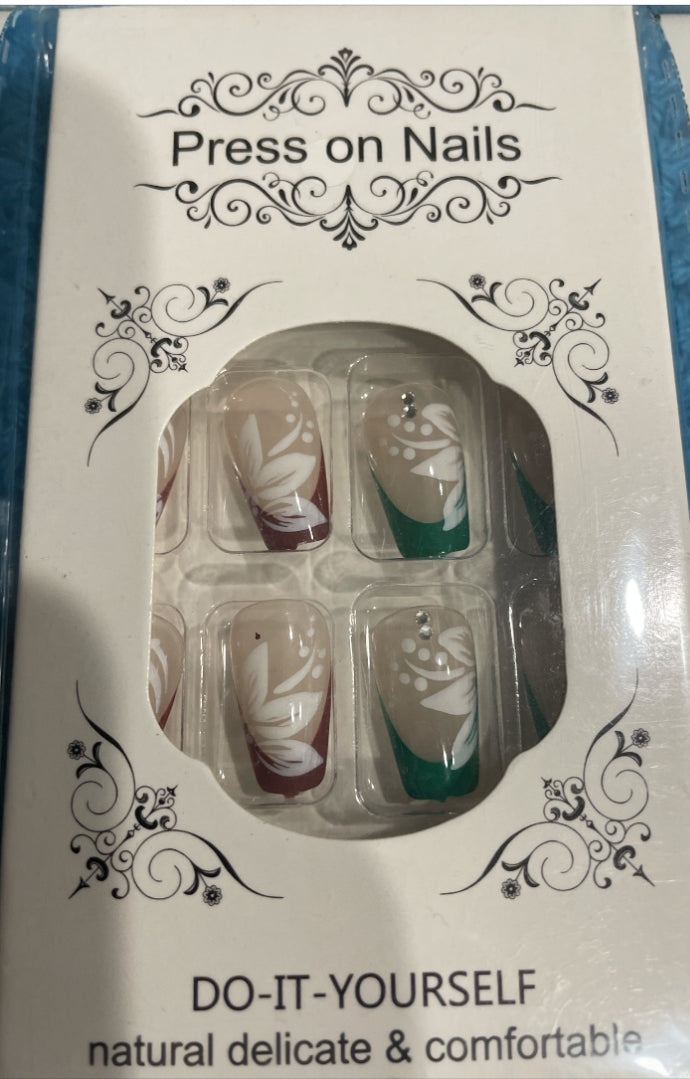 Floral Design French Tip Press On Nails