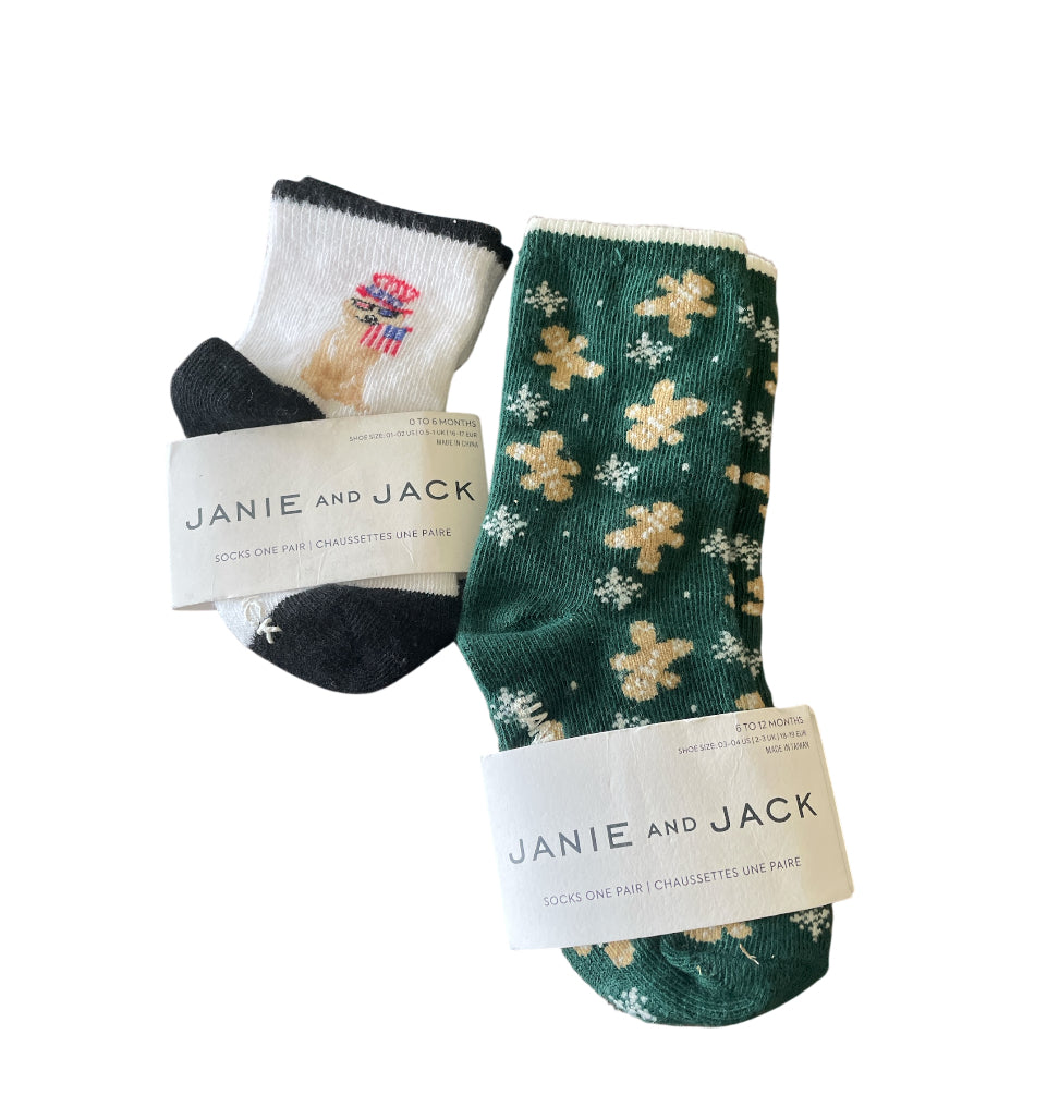 Janie and Jack Patriotic + Christmas Socks (0-6 months & 6-12 months)