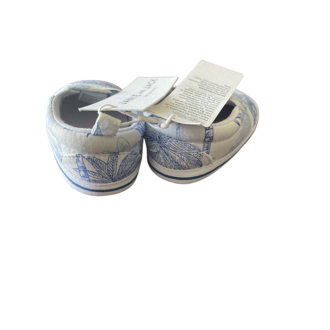 Janie and Jack blue botanical print on a white canvas slip-on shoe (0-3 months)