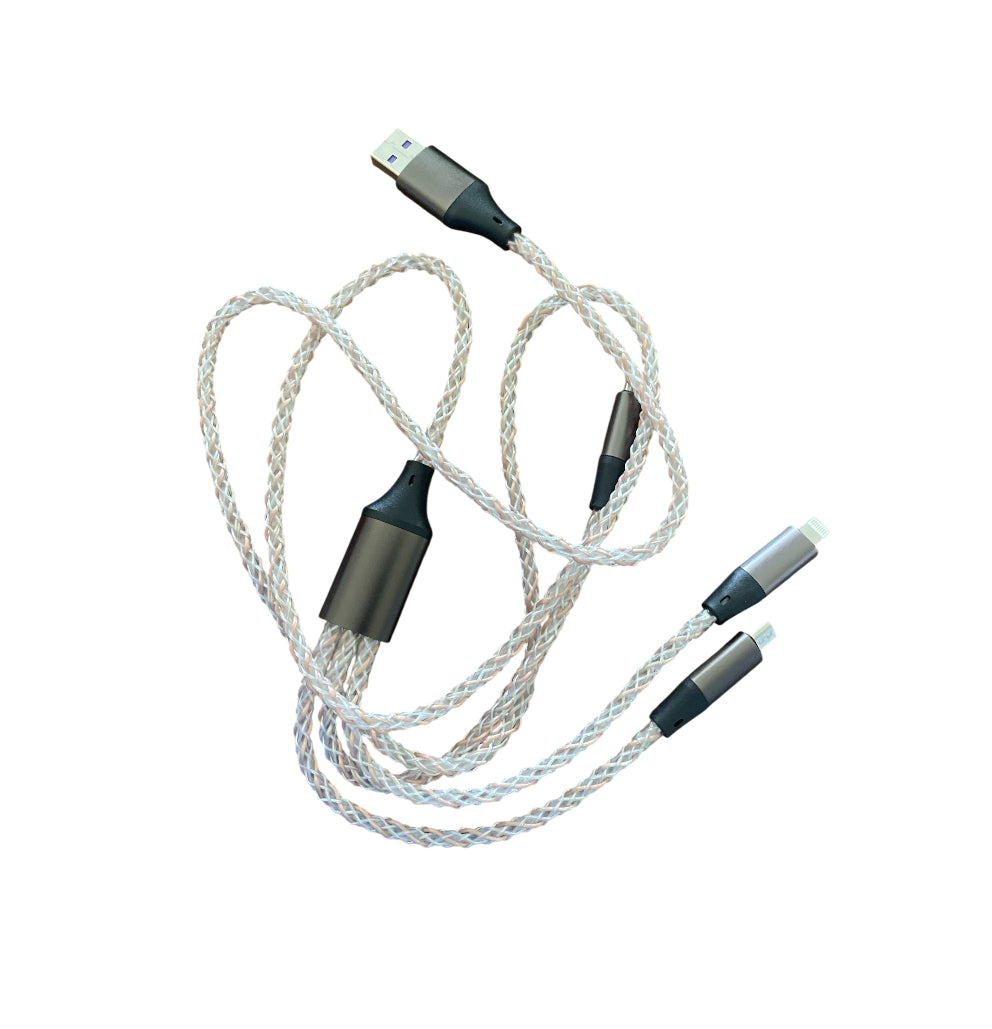 3-in-1 multi-connector charging and data cable featuring a luminous, glowing design.