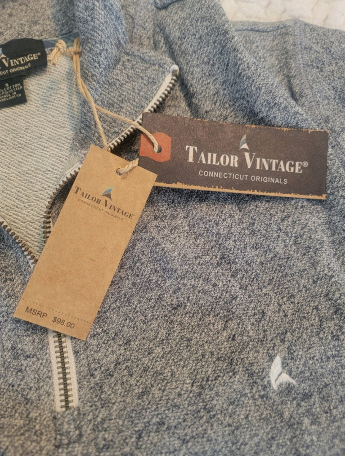 Tailor Vintage Navy Heather Pullover Sweater 1/4 Zip (Small)