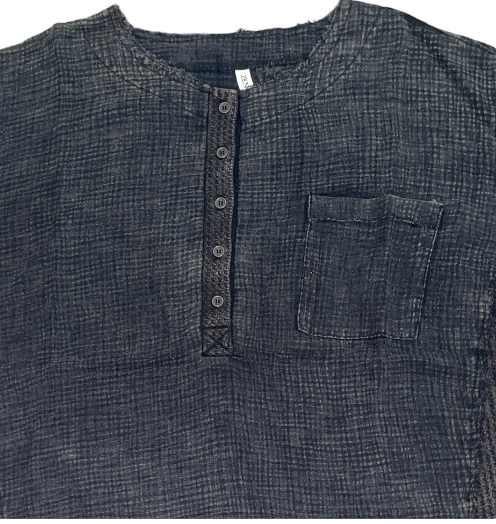 Zenana Washed Double Gauze 3/4 Button Henley Neck Shirt (Small/Medium)