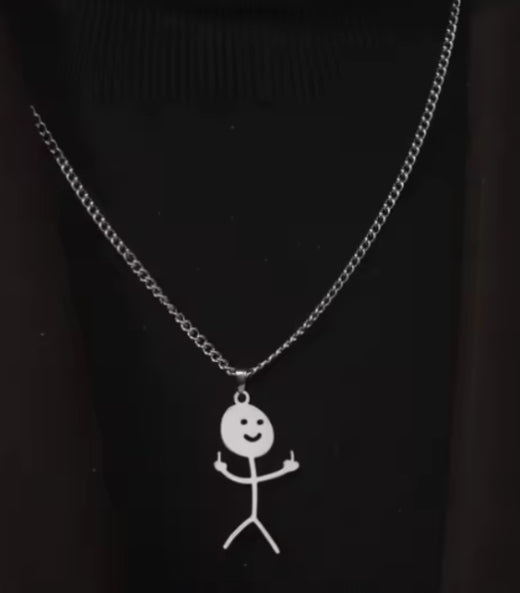 Silver Stick Figure Pendant Necklace
