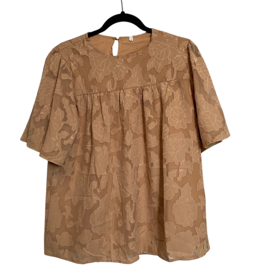 Floral Mauve Blouse with Bell Sleeves (Large)