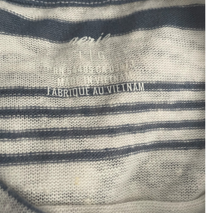 Aerie Blue Striped Linen Crewneck Tee (Large)