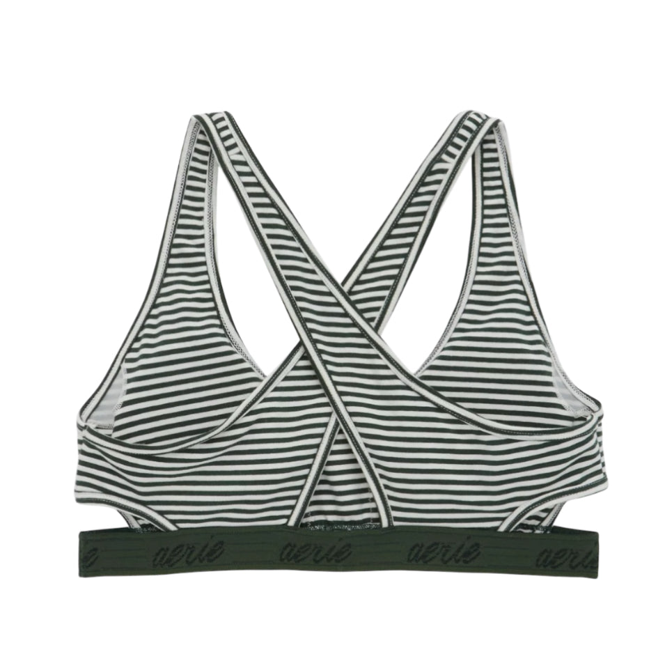 Aerie Striped Logo Cut Out Scoop Bralette Sport Bra (X-Large)