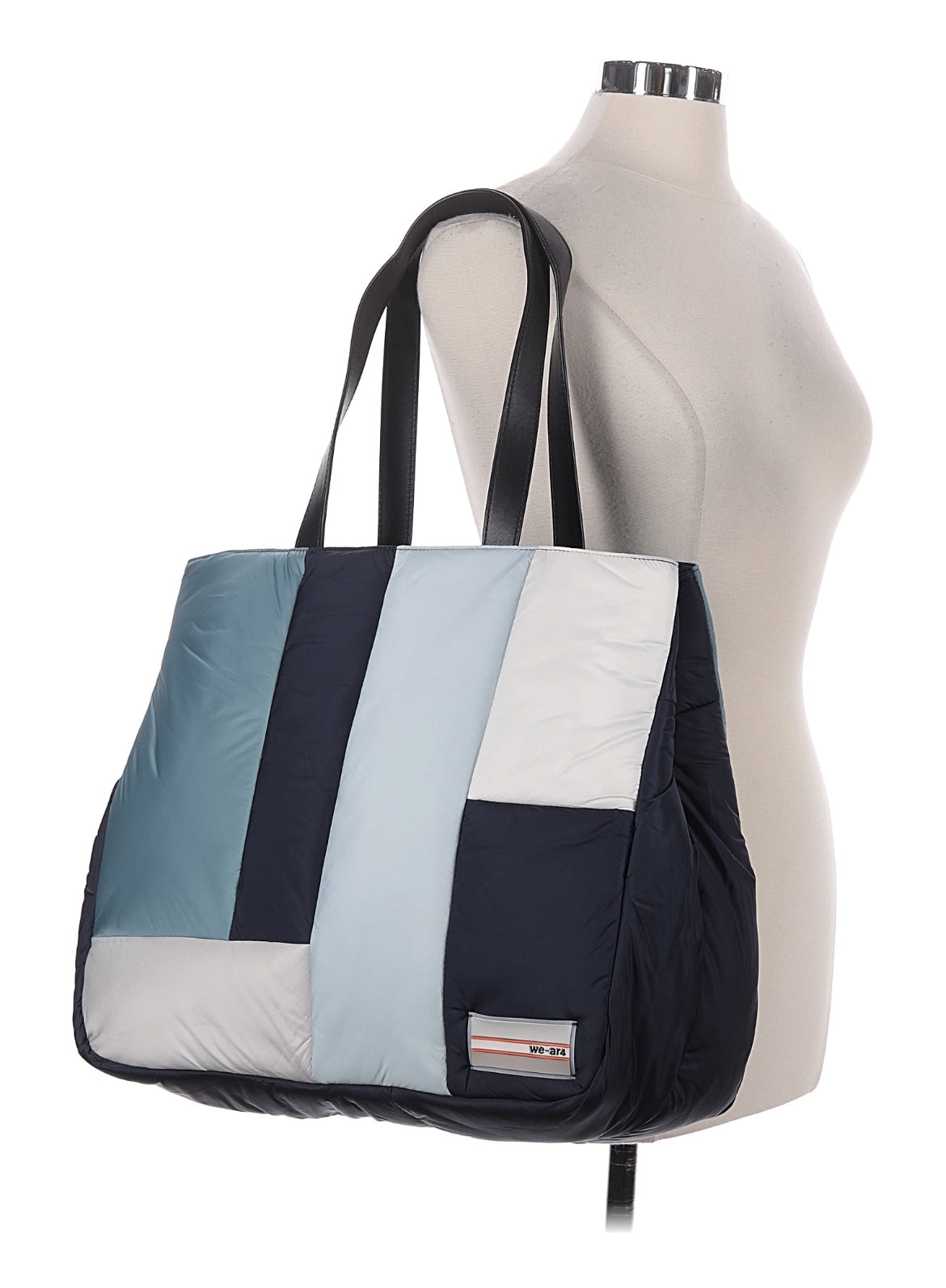 We-AR4 Quilted Large Tote Bag in a Blue Color Block Pattern.
