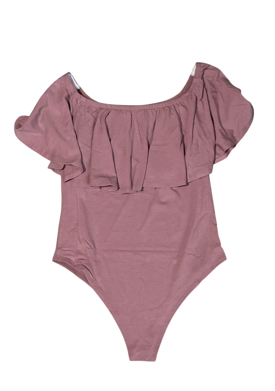 Zenana Womens Light Rose Off Shoulder Ruffle Bodysuit (Large)